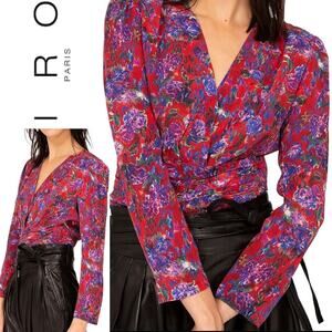 $398 IRO PARIS 100% Silk Red Purple Floral Print Blouse Top – Size EU 40/ USA 8